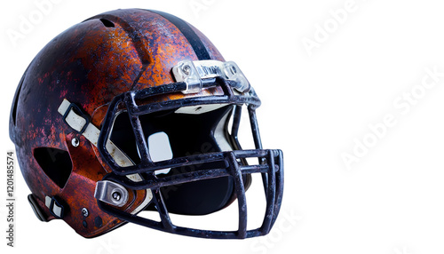 Aged Copper American Football Helmet Dark Background Sport old game item worn metal rusty match     