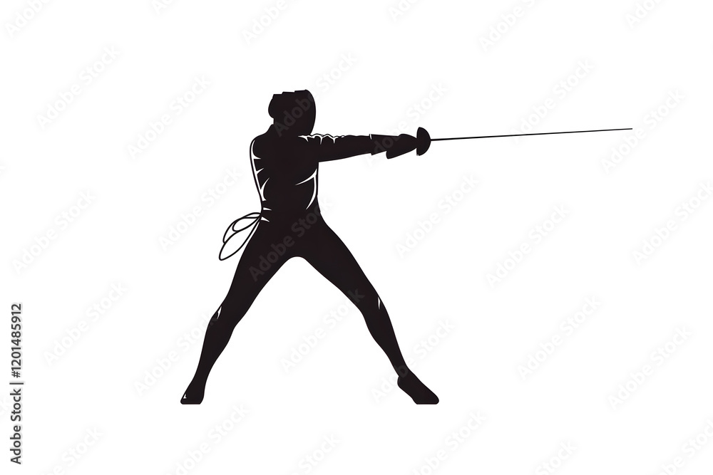Fototapeta premium Black silhouette of a fencing sports person. Fencer flat illustration isolated on white background
