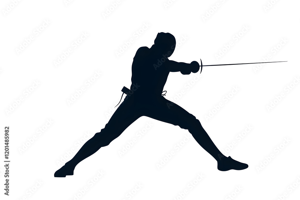 Black silhouette of a fencing sports person. Fencer flat illustration isolated on white background Black silhouette of a fencing sports person. Fencer flat illustration isolated on white background