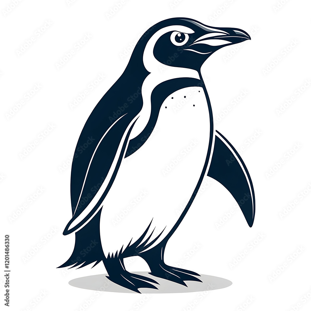 Naklejka premium An elegant Emperor Penguin silhouette icon set against a clean white background.