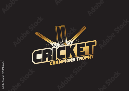 Cricket Champions Trophy Logo Id With Wicket, Bat Ball and with Background