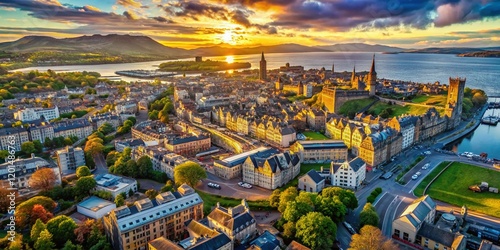 Scotland Map: Cities & Architectural Landmarks Aerial View photo