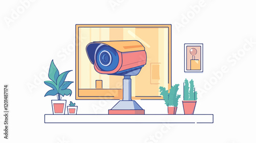 Professional Security Camera Isolated on White Background Flat Vector Illustration
