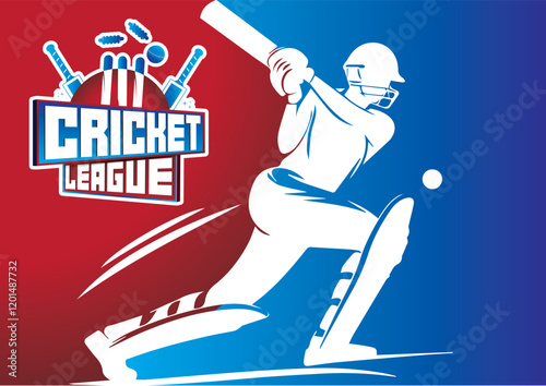 Cricket League Logo Id With Wicket, Bat Ball and with Background