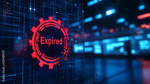 Expired digital security alert on a futuristic technological background.