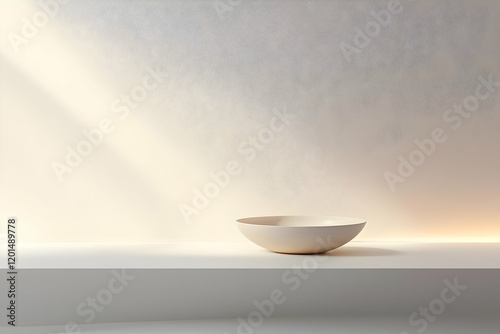 A minimalistic, empty product showcase with a clean, white backdrop and soft lighting for professional branding.