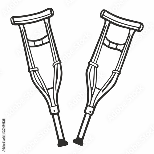 Vector Illustration of Crossed Crutches Symbolizing Medical Support and Injury Recovery