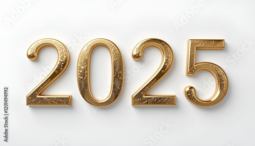 Numéro '2025' en finition dorée élégante sur fond blanc minimaliste pour célébrer la nouvelle année. photo