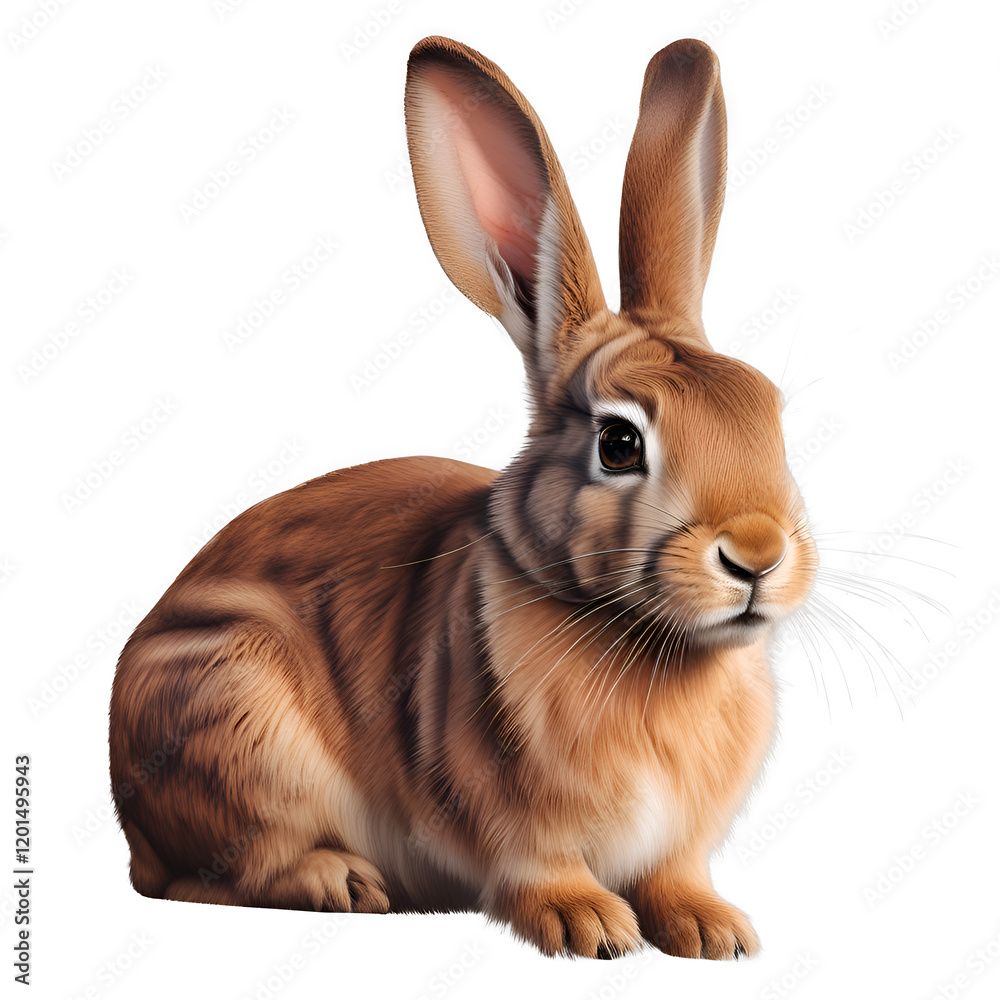 Fototapeta premium Cute brown rabbit sitting. Isolated Easter bunny on transparent background