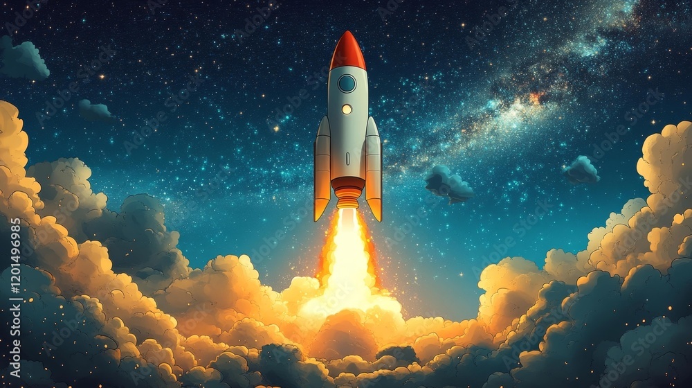 Whimsical Rocket Taking Off in Style. Generative AI Whimsical Rocket Taking Off in Style. Generative AI