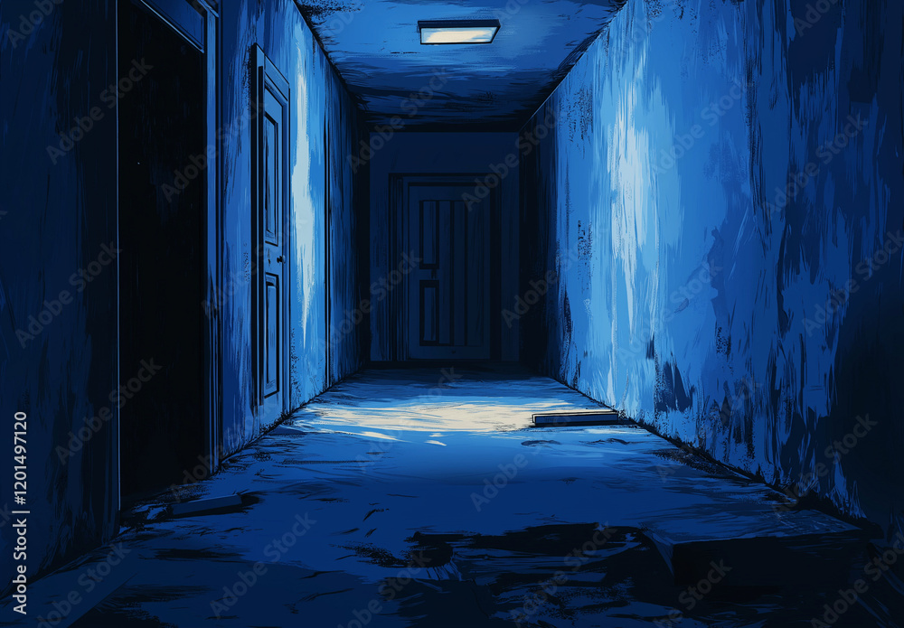 Dark Blue Abstract Background with Concrete Floor and Wall, Mysterious Atmosphere, Low Lighting, High-Resolution Cinematic Octane Render Design Dark Blue Abstract Background with Concrete Floor and Wall, Mysterious Atmosphere, Low Lighting, High-Resolution Cinematic Octane Render Design