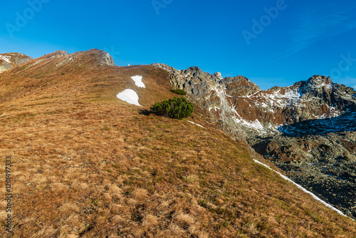 Autumn High Tatras mountains from trail bellowe Walentkowy Wierch hill summit on polish - slovakian borders photo