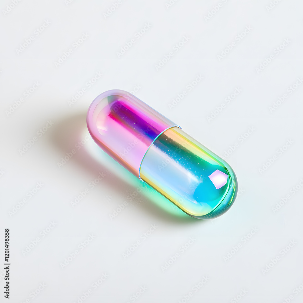 Iridescent pill capsule, isolated on white background Iridescent pill capsule, isolated on white background
