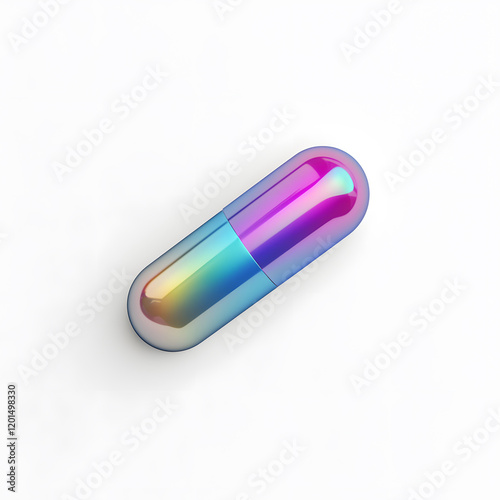 Iridescent pill capsule, isolated on white background photo