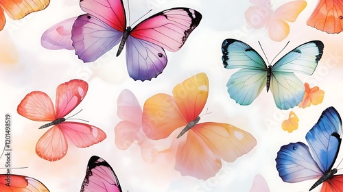 Colorful butterflies fluttering, nature background, spring design, decorative image