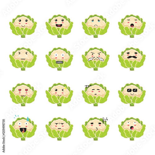 a cute Cauliflower cartoon expression set