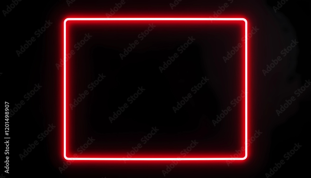 Fototapeta premium Neon red rectangular frame glowing against a dark background creating a vibrant visual contrast in a modern art setting