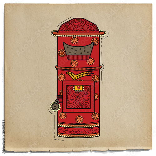 vector illustration of desi (indian) art style indian letter box.
