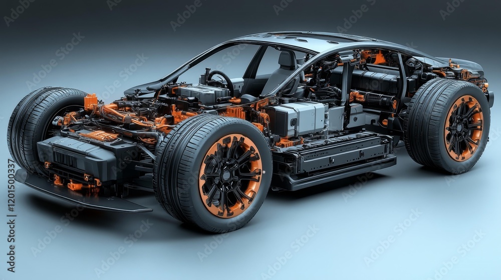 Hybrid Car Platform Engineering Design Illustration. Generative AI Hybrid Car Platform Engineering Design Illustration. Generative AI