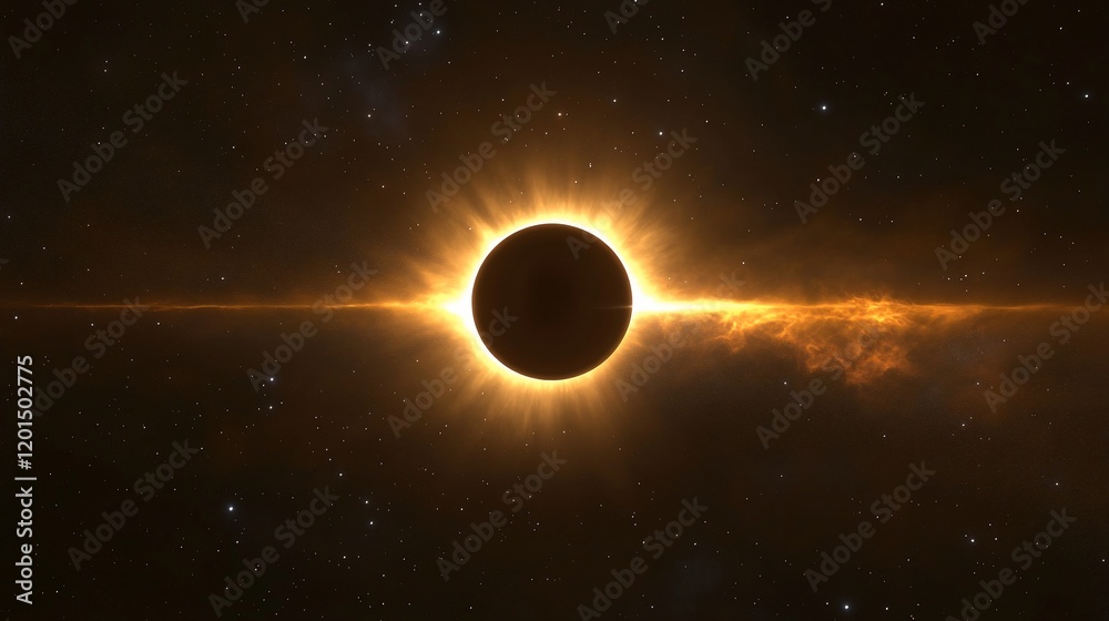 Obraz premium Annular solar eclipse, cosmic event, sun, moon, space.