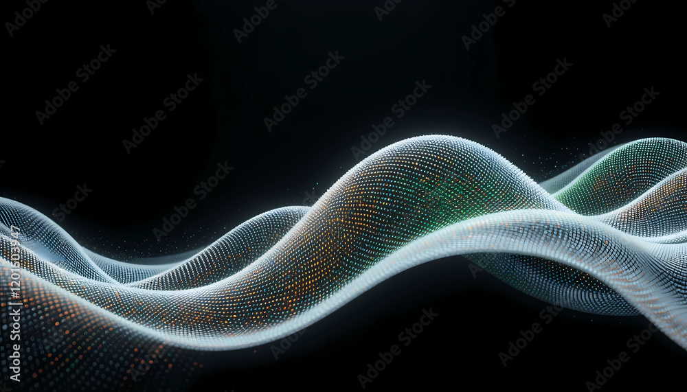 Fototapeta premium Abstract representation of dynamic waves with pixelated black background and hints of green