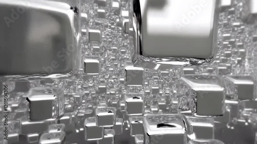 Seamless Loop of Rotating 3D Geometric Shapes with Metallic Reflective Surfaces