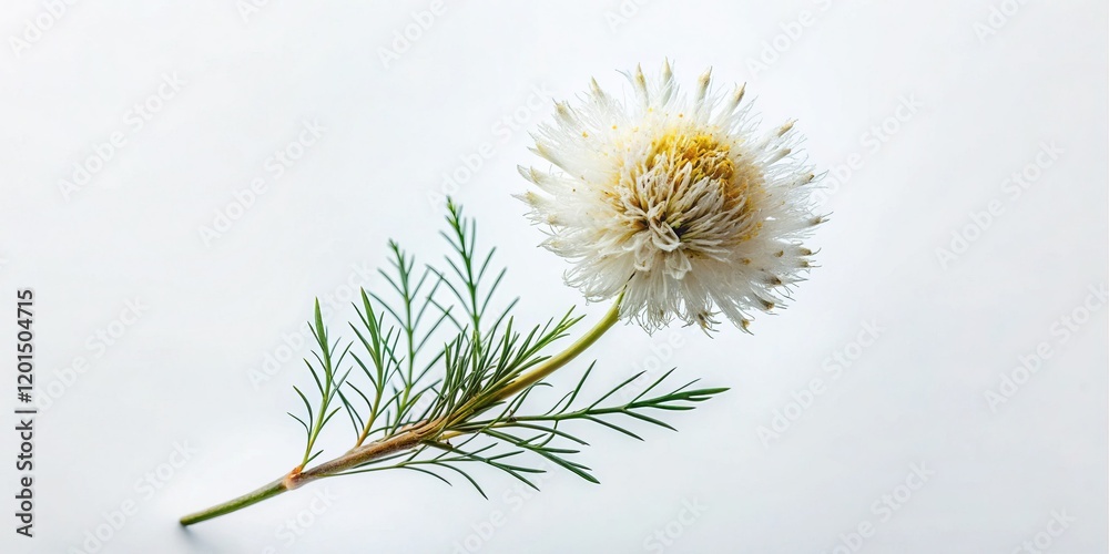Minimalist Dried White Ozothamnus Rosmarinifolius Flowers on White Background Minimalist Dried White Ozothamnus Rosmarinifolius Flowers on White Background