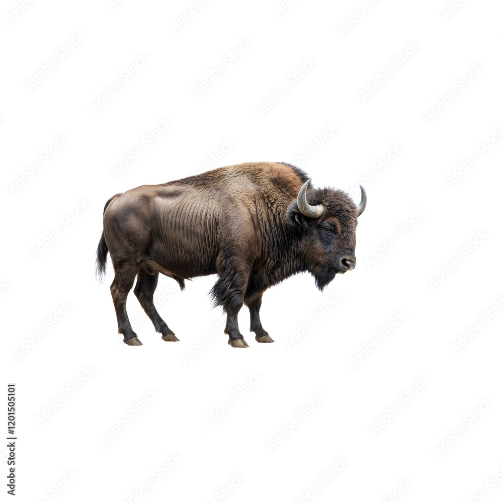 Powerful Presence: A solitary European bison stands tall and proud, its muscular build and imposing horns showcasing the raw power and majesty of this iconic animal. Powerful Presence: A solitary European bison stands tall and proud, its muscular build and imposing horns showcasing the raw power and majesty of this iconic animal.