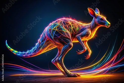 Powerful Digital Kangaroo: Intricate Fiber Optics & Neon Lights photo