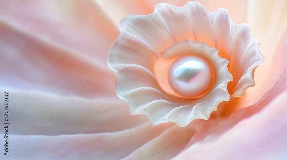 Close-up of a lustrous pearl nestled within a delicate seashell, soft pastel colors. Close-up of a lustrous pearl nestled within a delicate seashell, soft pastel colors.