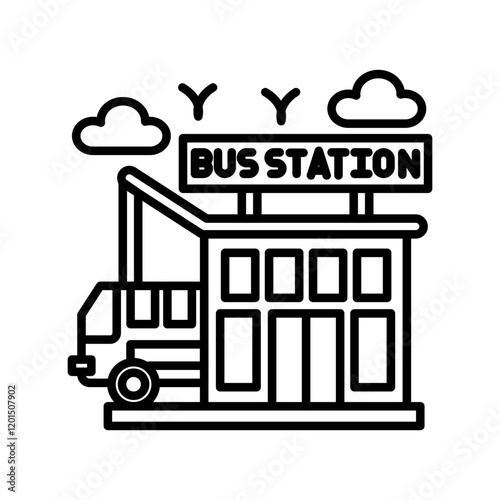 Bus Station Outline Icon, Vector illustration