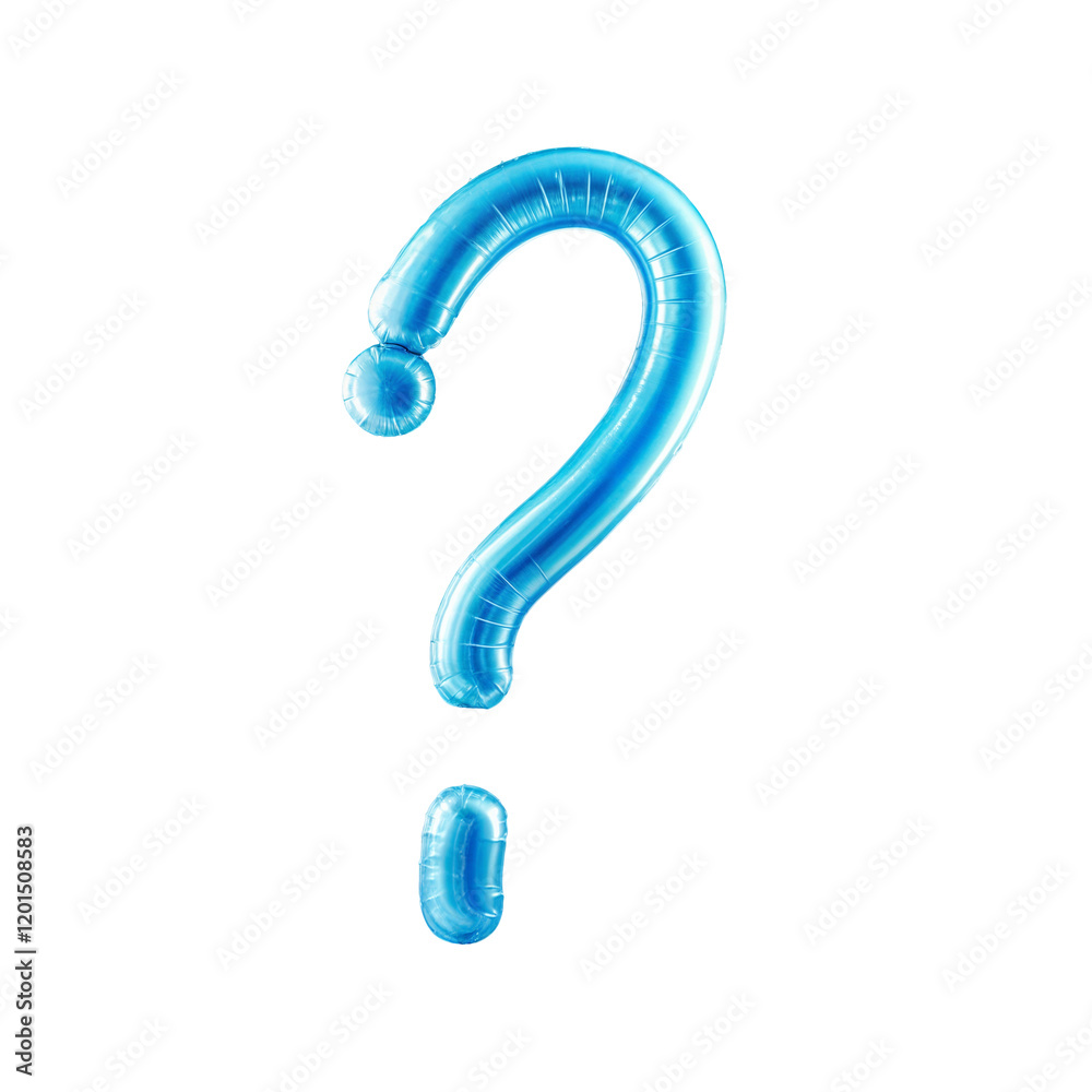The question mark is shaped from a blue balloon, inflated and twisted with a shiny surface that reflects light. Its clean, festive design is perfect for parties or decorative use The question mark is shaped from a blue balloon, inflated and twisted with a shiny surface that reflects light. Its clean, festive design is perfect for parties or decorative use