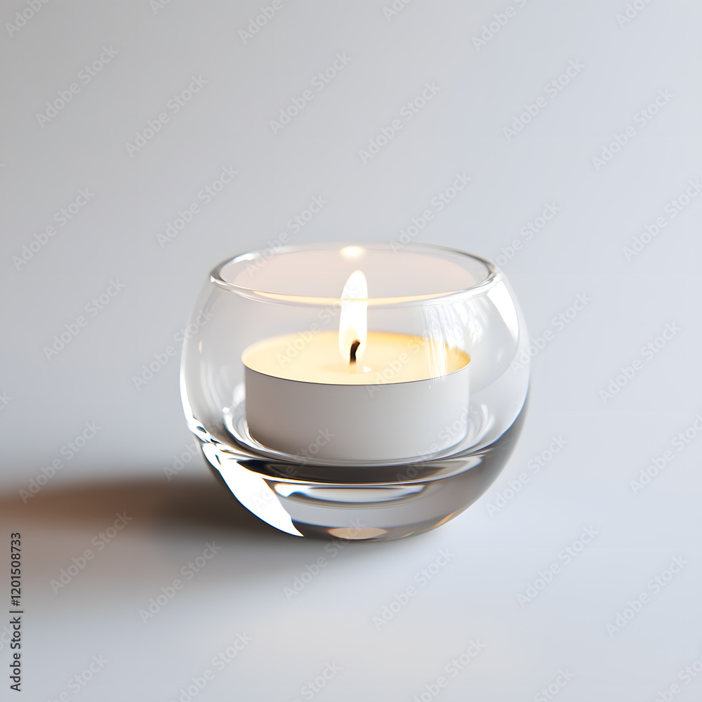 Burning candle in glass holder mockup isolated on white background Burning candle in glass holder mockup isolated on white background