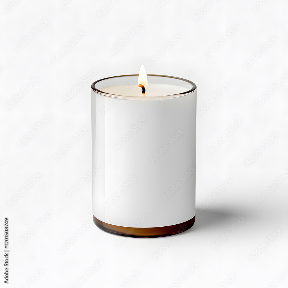 Burning candle in glass holder mockup isolated on white background