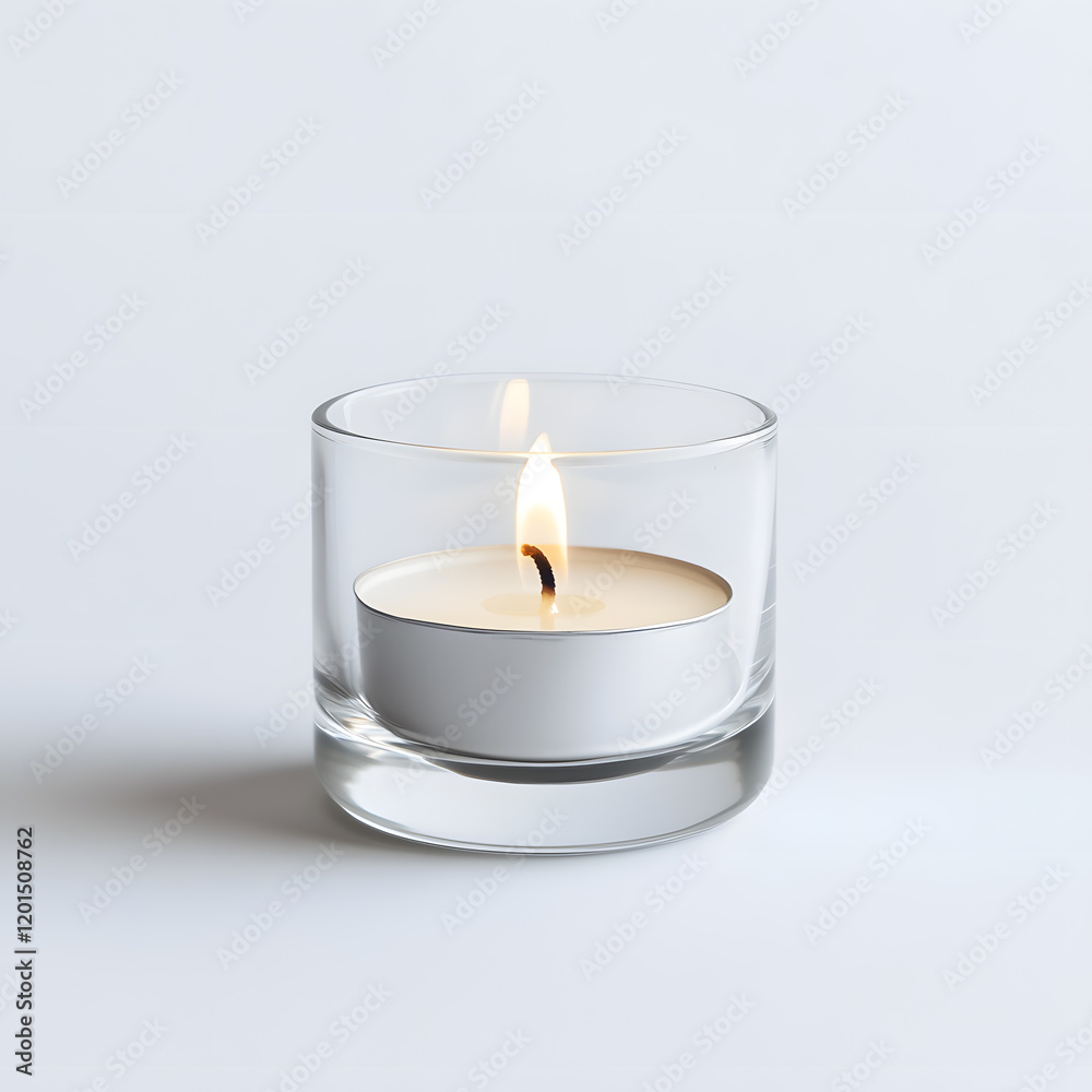 Burning candle in glass holder mockup isolated on white background Burning candle in glass holder mockup isolated on white background