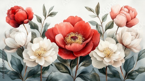 Wallpaper Mural Beautiful Blooming Peonies and Magnolias. Generative AI Torontodigital.ca