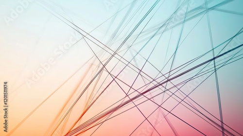 Abstract intersecting lines in vibrant gradient colors of pink, orange, and blue. The dynamic and modern composition evokes motion and creativity. Generative AI.