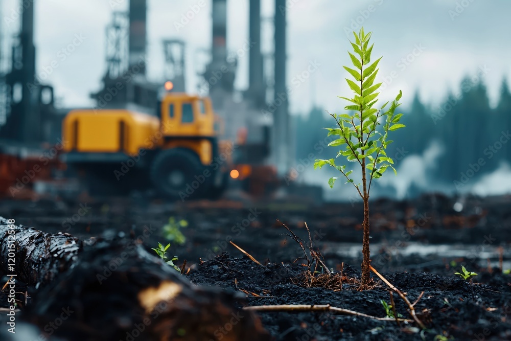 Resilient Sprout Emerging from Industrial Wasteland Resilient Sprout Emerging from Industrial Wasteland