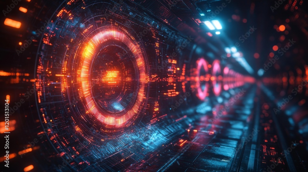 Obraz premium Futuristic Target with Glowing Data Networks and Arrows in Motion. Generative AI