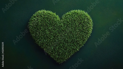 A heart-shaped design made of green grass on a solid background, symbolizing love for the environment and sustainability.