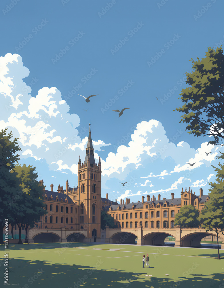 Obraz premium UK: Modern Poster Illustration Travel Print Decor Gift Paper Canvas Wall Retro Art