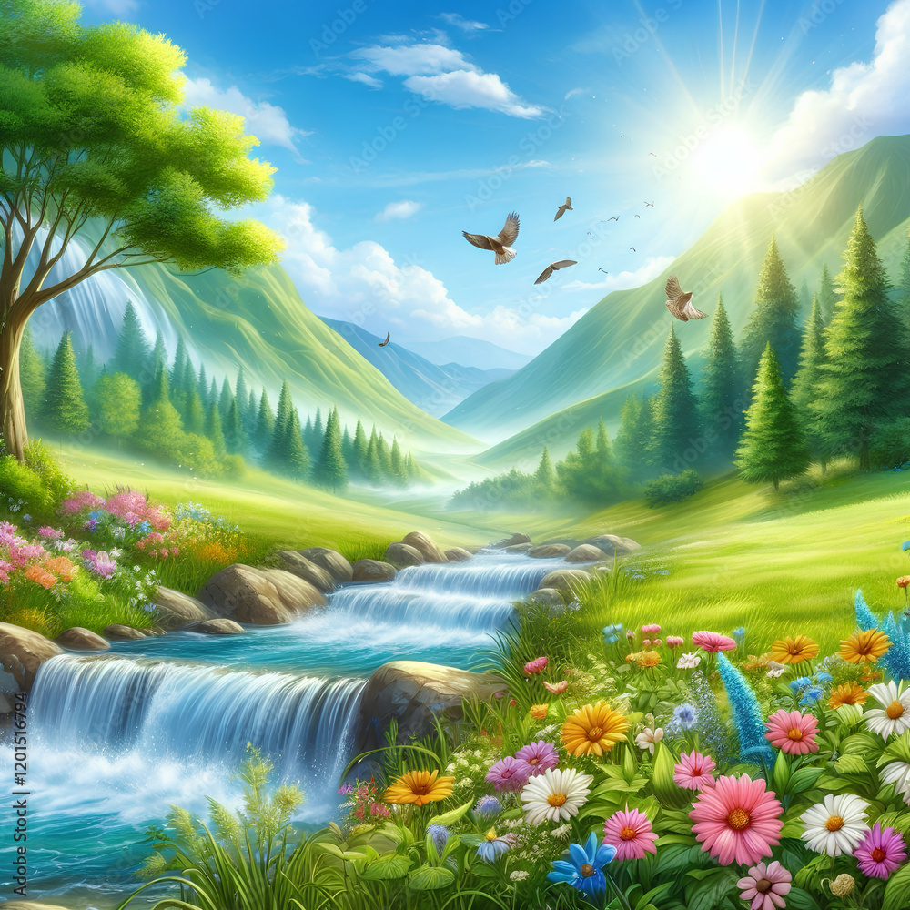 Fototapeta premium landscape with lake and forest