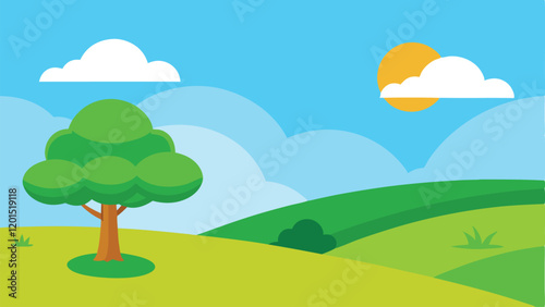 Summer field landscape nature hills fields blue sky illustration