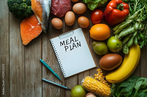 Healthy Meal Plan With Fresh Produce And Protein photo