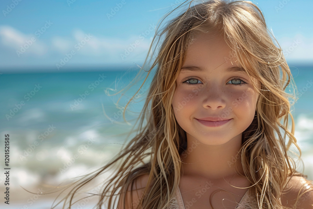 Generative AI Portrait of a Cute Baby Playing in Beach Water During Summer Vacation Generative AI Portrait of a Cute Baby Playing in Beach Water During Summer Vacation