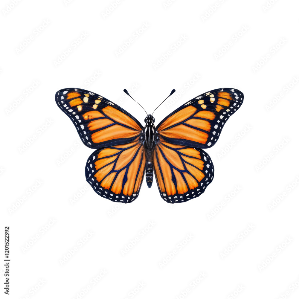 Fototapeta premium Monarch Butterfly Illustration: A delicate and intricate illustration of a monarch butterfly, showcasing its vibrant orange and black wings with intricate patterns, a symbol of beauty, metamorphosis.