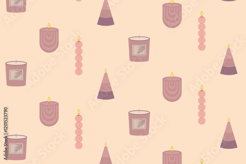 Handmade decorative candles - vector seamless pattern.