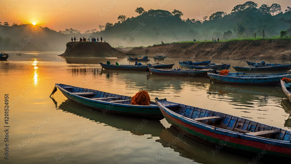 Naklejka premium boat on the lake