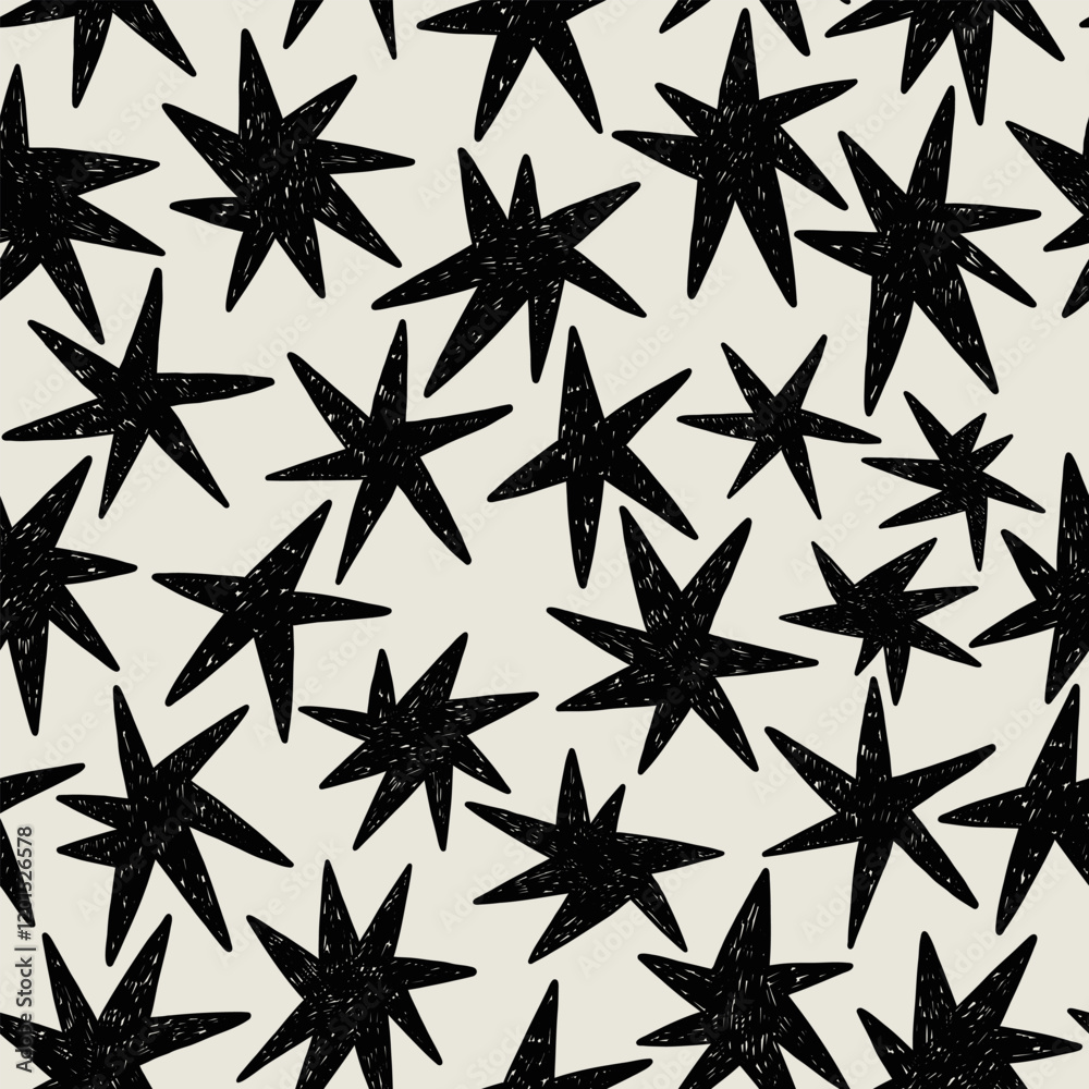 Crayon Star Seamless Pattern. Handmade Decorative Doodle Starburst Wallpaper. Vector Repeat Childish Background. Stylized Universe Surface Design Crayon Star Seamless Pattern. Handmade Decorative Doodle Starburst Wallpaper. Vector Repeat Childish Background. Stylized Universe Surface Design