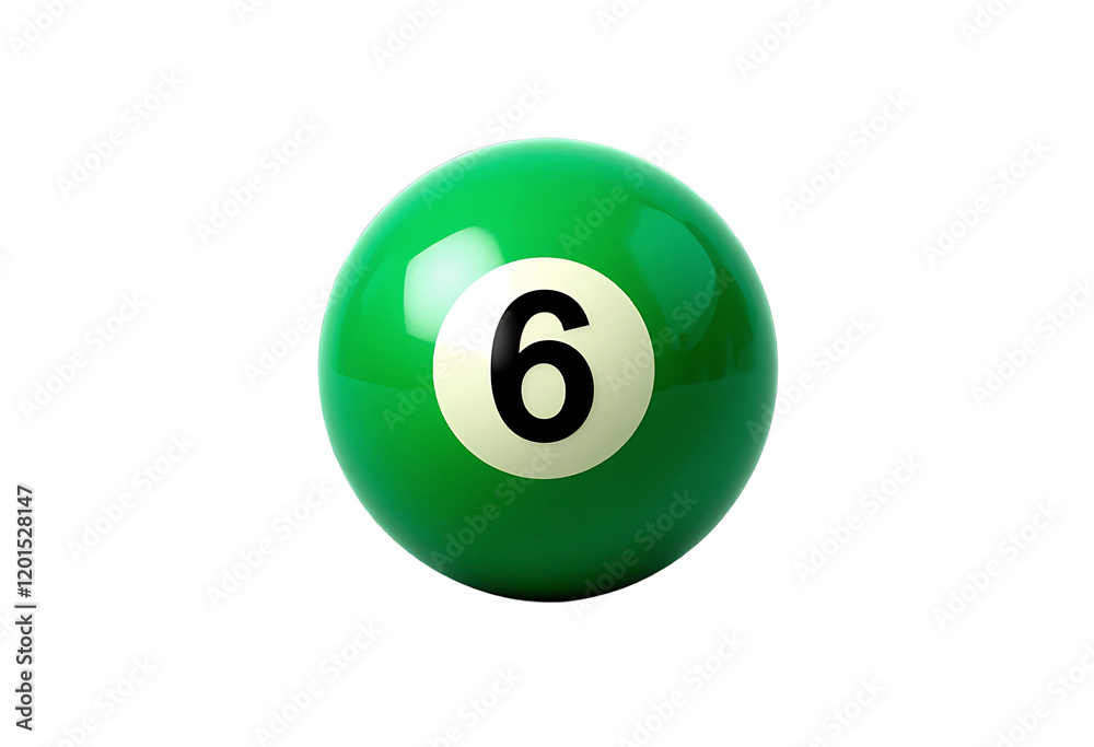A pool ball number Six Green colour isolated in white background A pool ball number Six Green colour isolated in white background